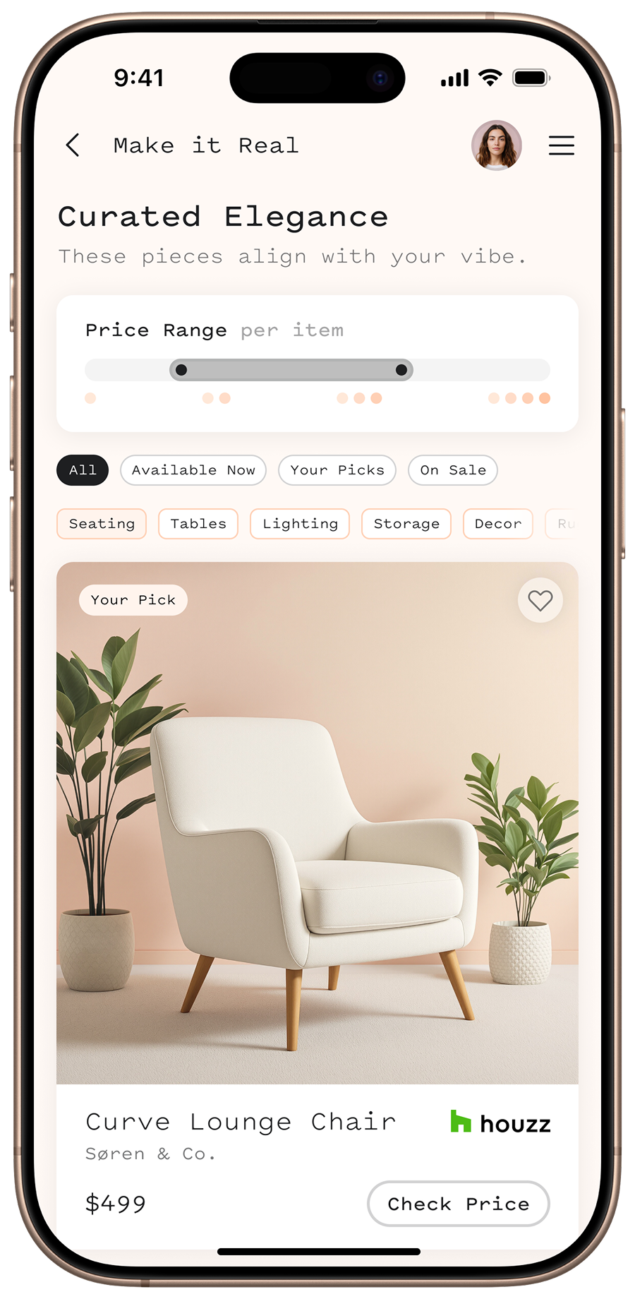 App 'Make it Real' screen with product